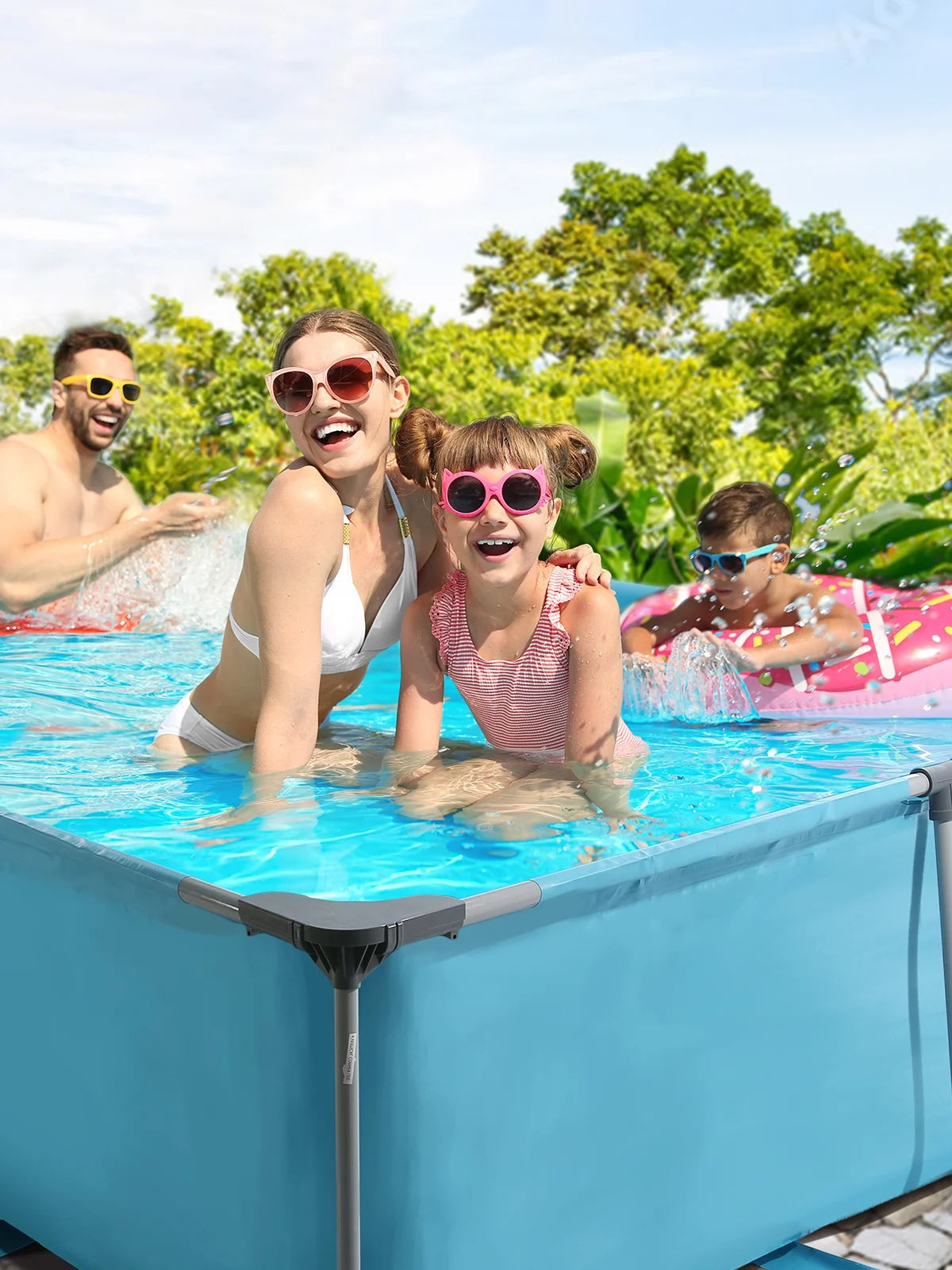 Swimming Pool above Ground Outdoor 15Ft Rectangle Frame Pool Type 178" X 87" Swimming Pool with Metal Frame for Backyard Use